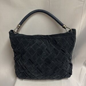 Coldwater Creek Black Woven Suede Hobo Bag